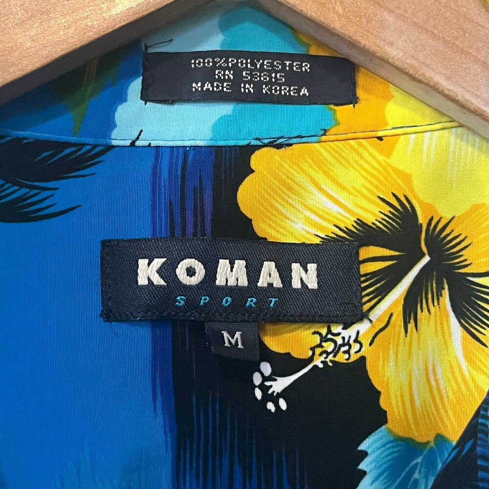 Koman VTG Shirt Mens Hawaiian Blue Yellow Floral Tropical Colorful Vacation M - Picture 4 of 5